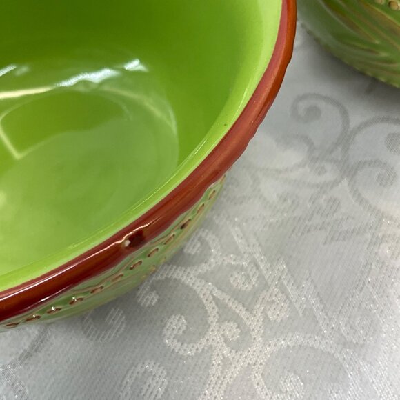 Temptations Old World Rustic Green Mixing Bowls Set Of Two Durable Embossed Oven - Picture 10 of 10